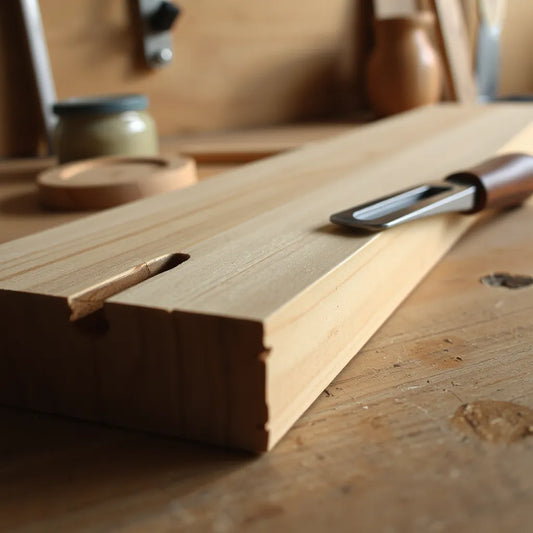 Close-up of fine wood joinery with smooth finish and natural grain on a workbench