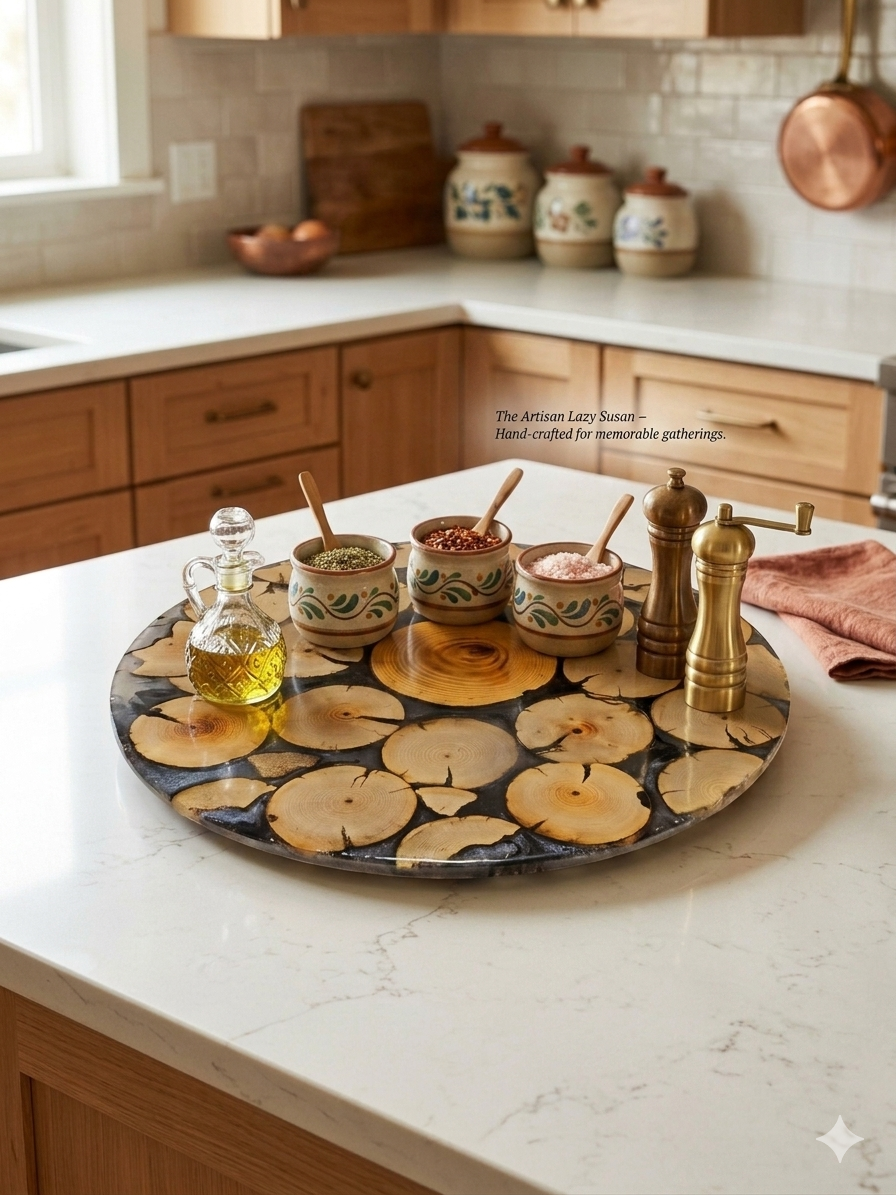 Decorative tray with various items on a kitchen counter