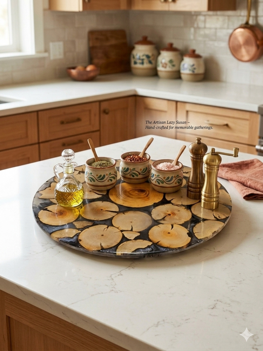 Decorative tray with various items on a kitchen counter