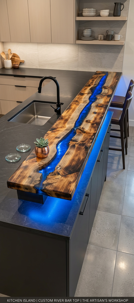 Custom River Table, Live Edge Dining /Island/ Counter, Wood Resin Furniture