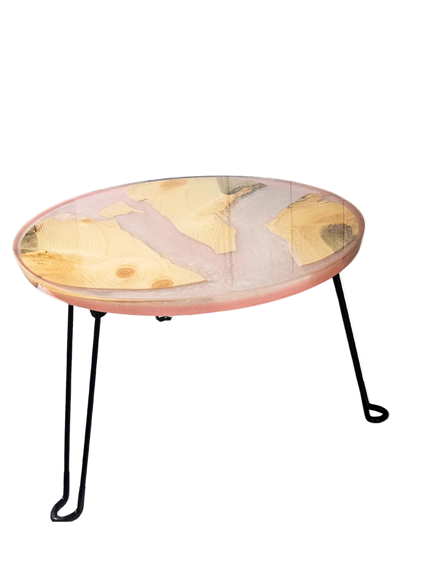 Round coffee table with a marbled design on a white background