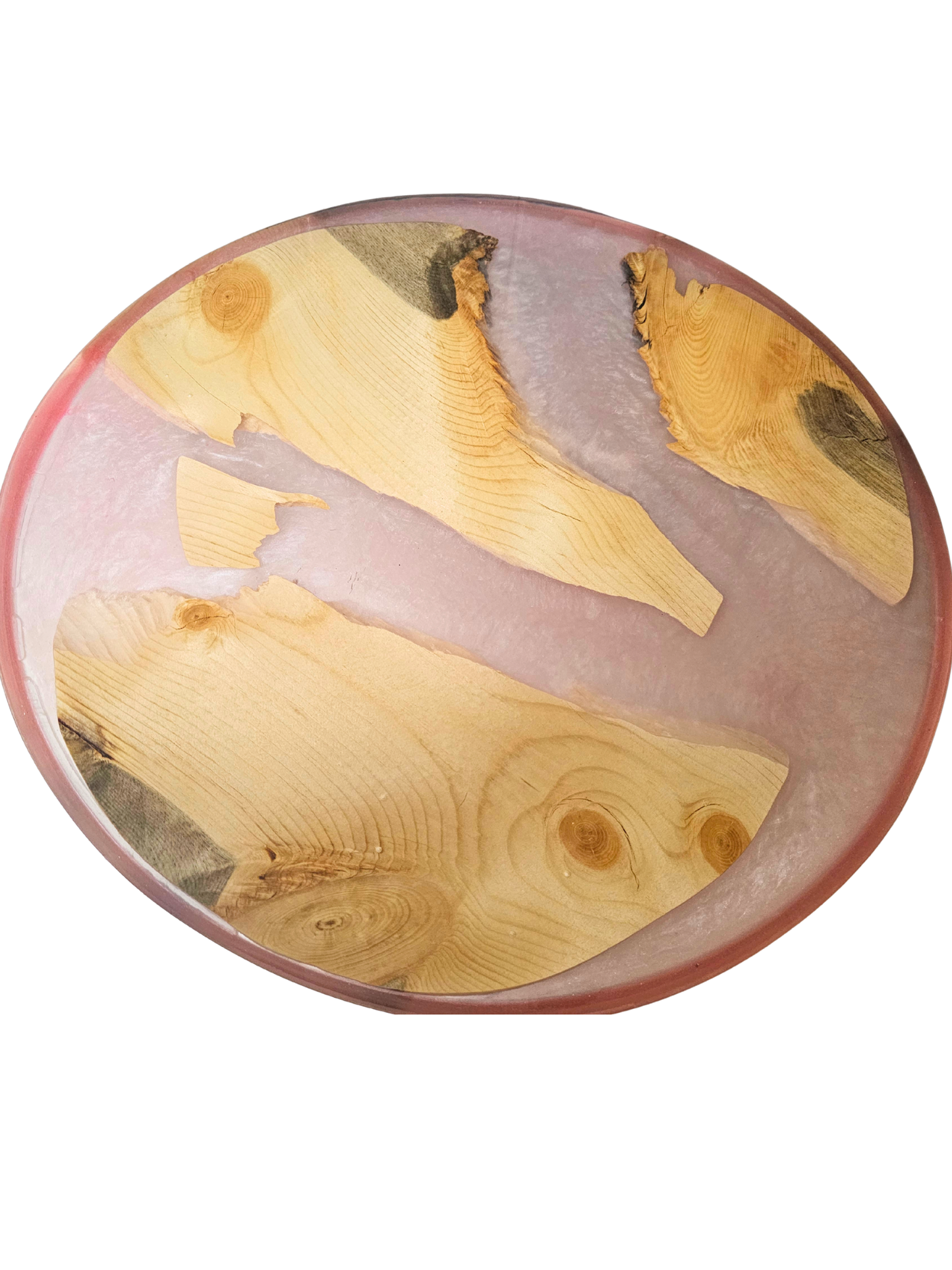 Handcrafted Round Live Edge Wood & Blush Pink Epoxy Resin Coffee Table