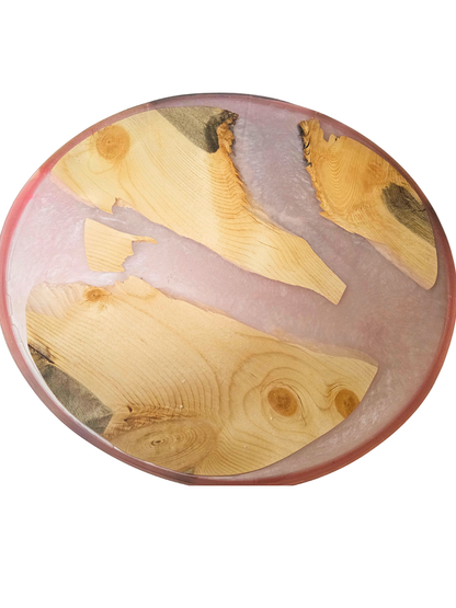 Handcrafted Round Live Edge Wood & Blush Pink Epoxy Resin Coffee Table